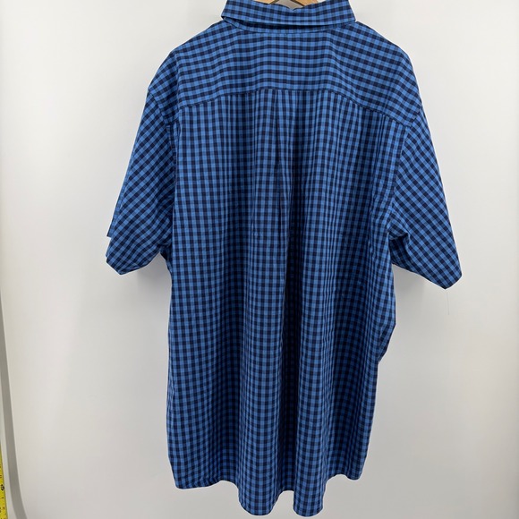 Lands End Mens 3XL T Traditional Fit Blue Gingham Short Sleeve Button Down Shirt - Picture 4 of 10